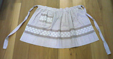 Handmade Retro Style Half Apron Gingham White Brown Cross Stitch Cottagecore