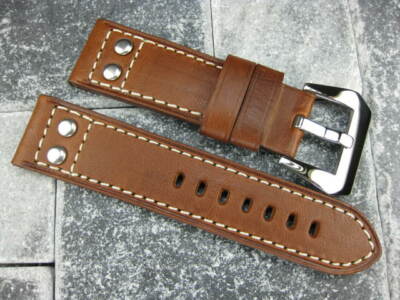 20mm Aviation Brown Military Button Leather Strap Rivet Watch Band
