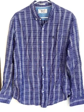 Mens XL Penguin by Munsingwear blue plaid shirt button front cotton/linen