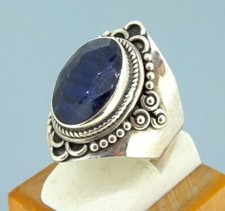Vintage Blue Sapphire Stone Sterling Silver Ring Size 5.75
