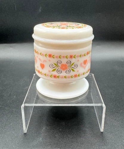 Avon 1970s Heart & Flowers Glass Candle Holder with Lid Vintage Collectible