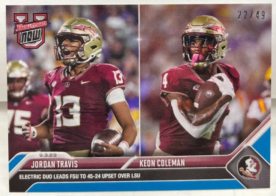 Jordan Travis / Keon Coleman 2023 Topps Bowman U Now #1 - FSU - BLUE #'d 22/49