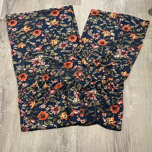 Knit Works Girls Wide Leg Pants Sz XL Blue Multicolor Floral Elastic Waist