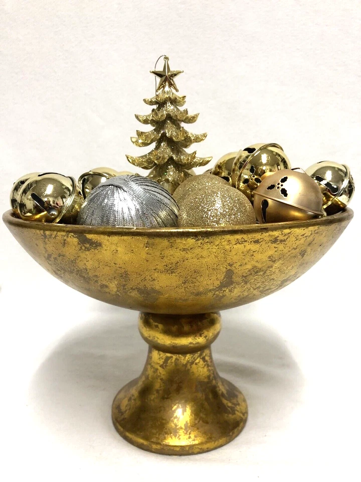 Lote de adornos de bola de árbol campanas tintineo tazón con patas decoración navideña tono dorado brillante Foto 2 de 4