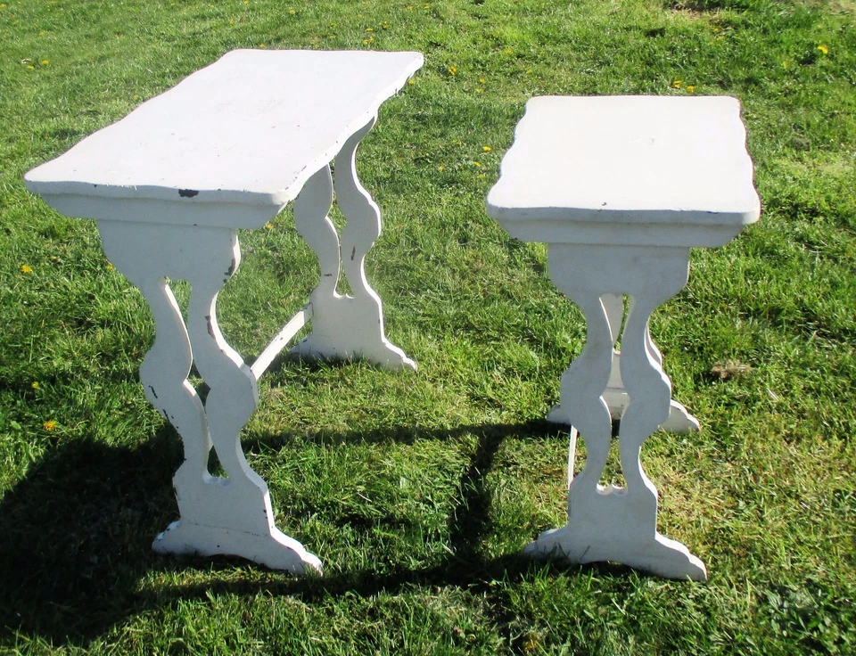 2 Mesas auxiliares francesas antiguas de madera blanca provincial francesa impresionantes WOW Foto 4 de 4