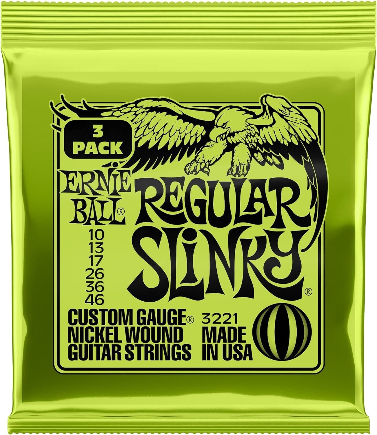 3 x Corde per chitarra elettrica Ernie Ball Regular Slinky Nound Sezione 10 46