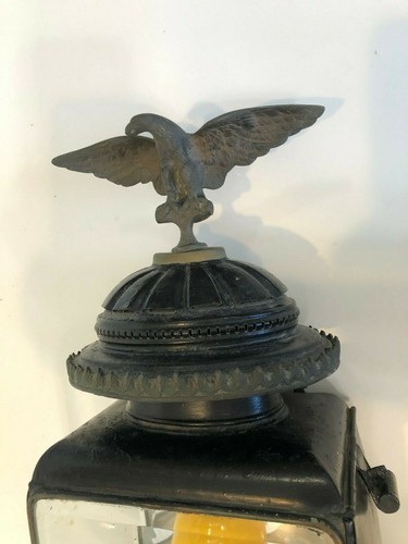 Antique Coach Carriage Buggy Glass Driving Lanterns Lamp w/Brass Eagle, 25" Tall - Picture 8 of 12