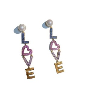 Authentic Gold Plated Mixed Color Crystal Rhinestone Love Heart Stud Earrings