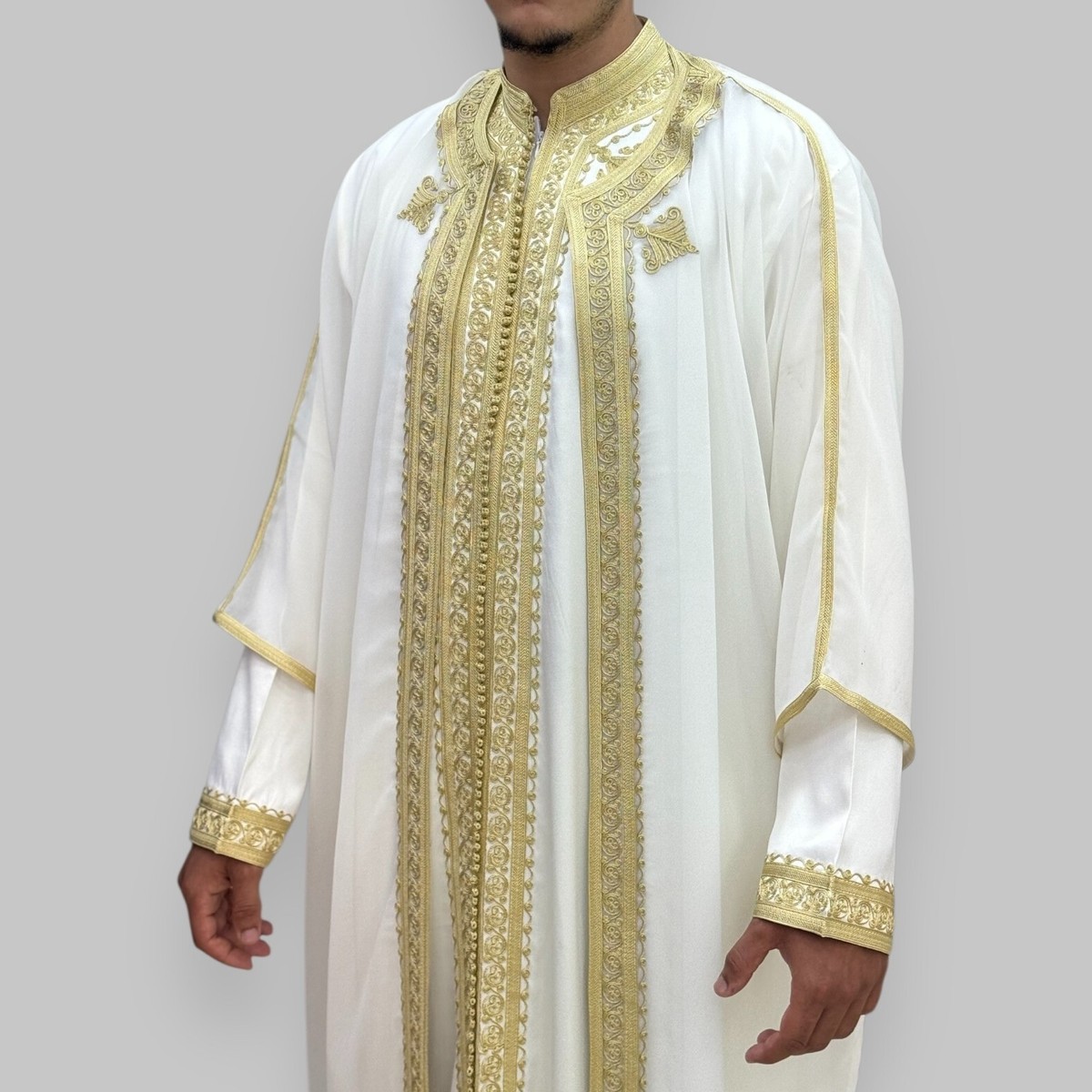 Moroccan Men 3 Pieces Kaftan Thobe Djellaba embroidered Long