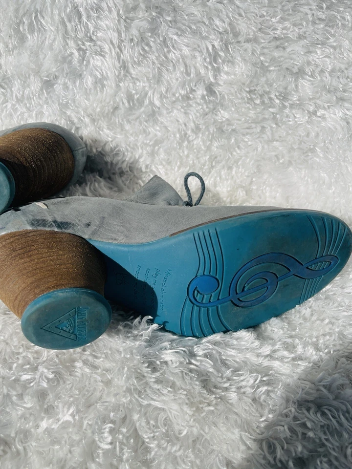 Zapato de Tacón Grueso John Fluevog Talla 9 para Mujer GUC ART TO WEAR Gris Azulado Atar Foto 4 de 4