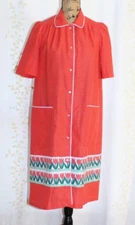Vtg 50s Mod Evelyn Pearson Red White Polka Dot Tulips Lounge Robe House Dress S