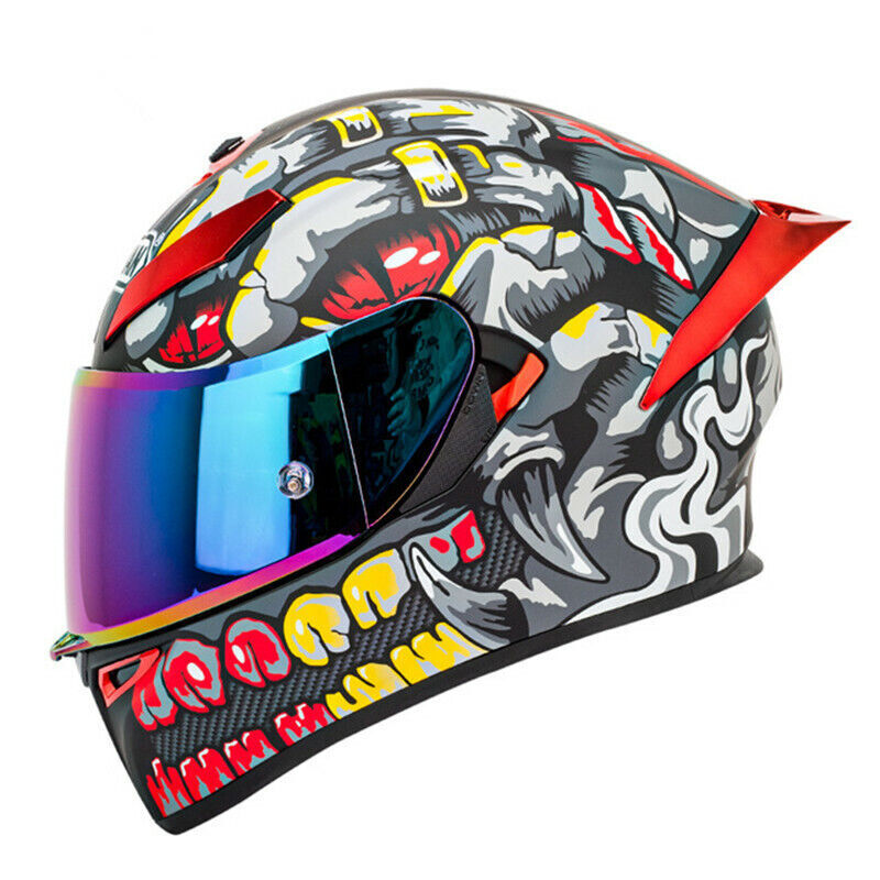 Motorcycle Full Face Helmet Flip Up Helmets With Rear Spoiler Double ...