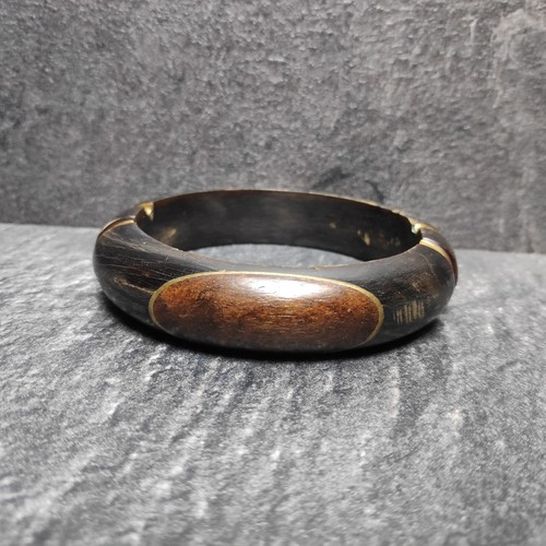 Horn Armreif Holz Messing Vintage Armband Ø Ca. 6,5cm - Picture 2 of 11