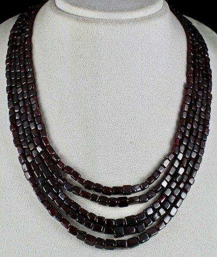 Natural Garnet 842 Ct Square Beads 5 Line Ladies Fashion Necklace - 第 1/9 張圖片