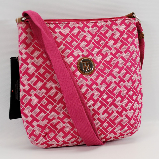 TOMMY HILFIGER AUTHENTIC PINK/WHITE TH LOGO SMALL CROSSBODY BAG PURSE