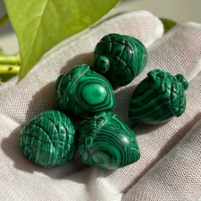 5pc Malachite Quartz hand Carved Crystal Pine nuts gem reiki Healing