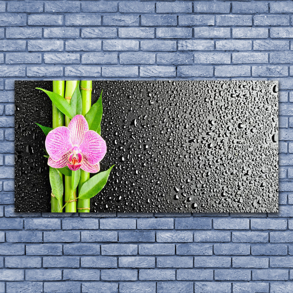 Bambou tige fleur tableau sous verre zen pour déco chambre