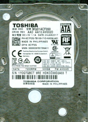 MQ01ACF050 AAD AA10/AV002D AV002D TOSHIBA 500GB 2017 | eBay