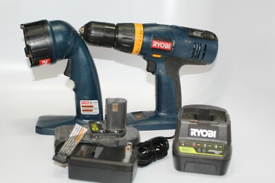 Ryobi 1/2'' Driver P206 & FlashLight FL1800 P102 Battery & P118B Charger Used
