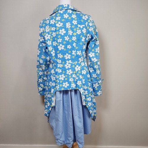 Floral Coat Womens M Gingham Lined High Low Daisies Pleated 50s Retro Handmade - Picture 3 of 18