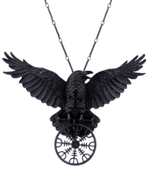 Gothic Halskette Amulett Necklace Rabe Krähe Hugin Munin Rune Asatru Restyle 