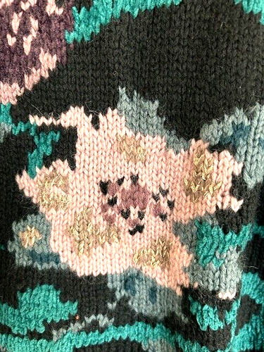Carole Little Sweater Hand Knit NWOT Sz S VTG Black Purple Teal Floral Embroider - Picture 3 of 12