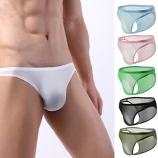 Sexy Men's Briefs Soft Breathable Ice Silk Underwear Transparen Underpants