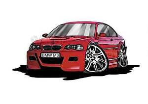 Bmw M3 E46 Rosso Caricatura Auto Cartoon Stampa In Ebay