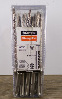 Simpson Strong-Tie MDPL01806-R25 SDS Plus Carbide Bit Bulk 3/16''x4''x6'' 25ct S3