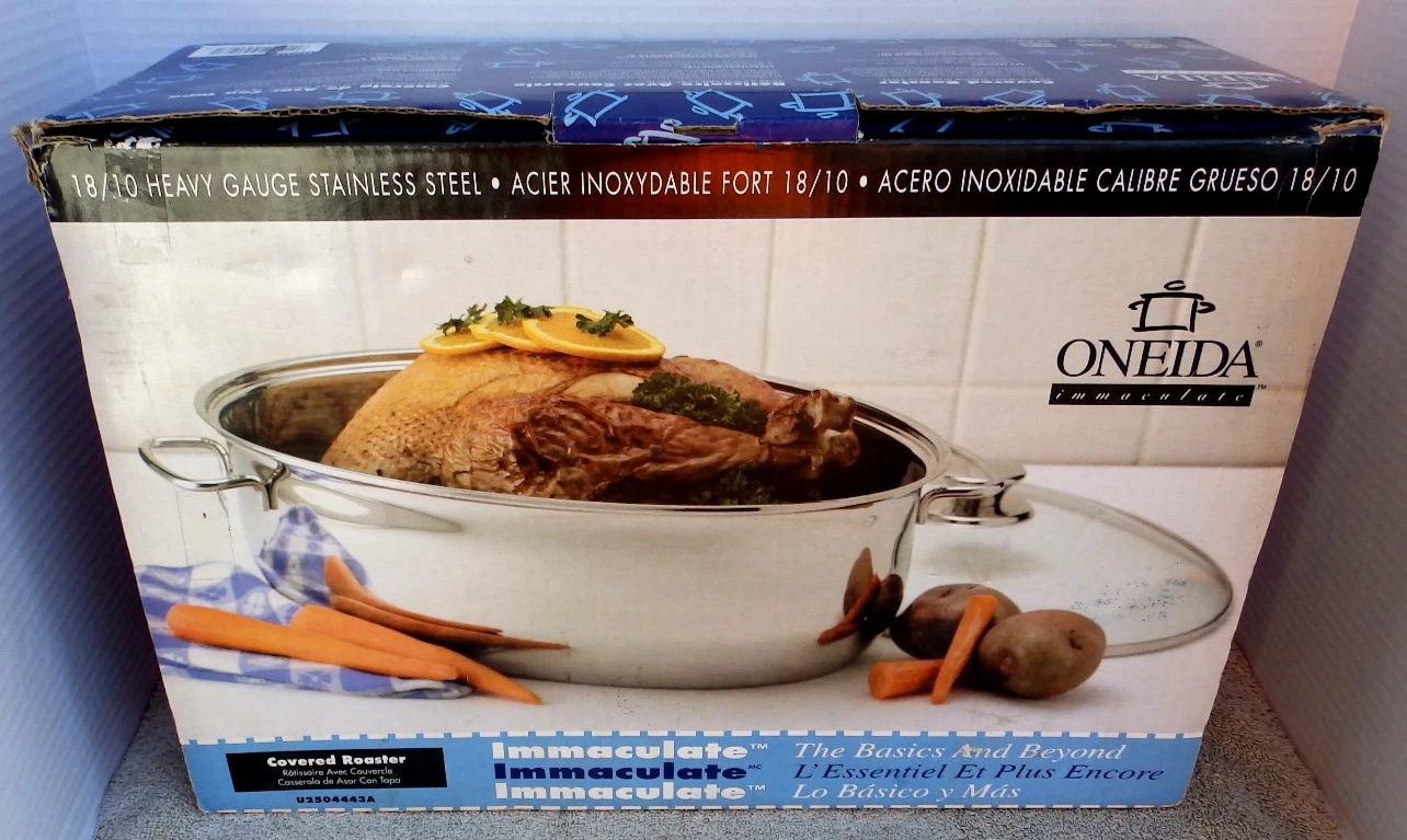 Oneida Immaculate 18/10 Stainless Steel 12 qt Covered Oven Roaster Pan & Trivet