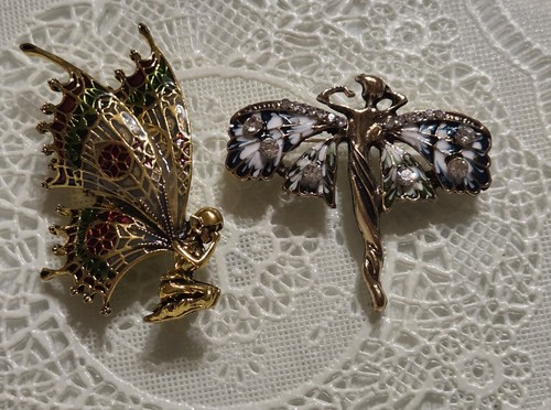 Lot of 2 Whimsical Pixie/Faerie/fairy/nymph Butterfly Wings Figural Brooches