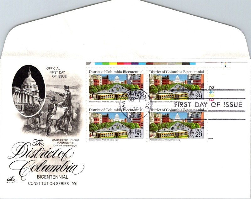 S09-6270, DISTRICT OF COLUMBIA BICENT., PLATE NUMBER BLOCK, ARTCRAFT FDC