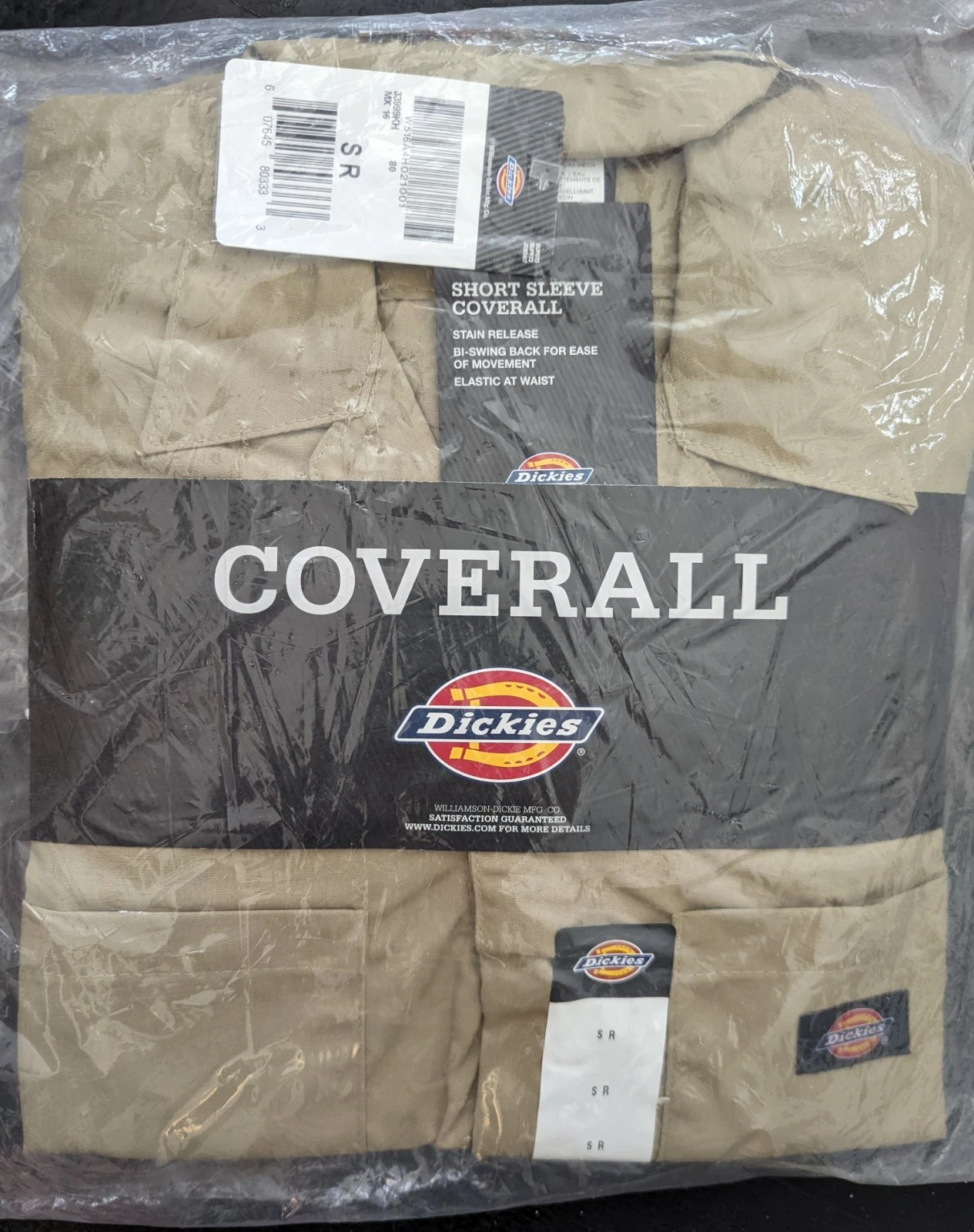 Dickies Coverall Mens Small Khaki Short Sleeve Workwear Stain Release Uniform image 1