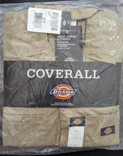 Dickies Coverall Mens Small Khaki Short Sleeve Workwear Stain Release Uniform - product listing photo