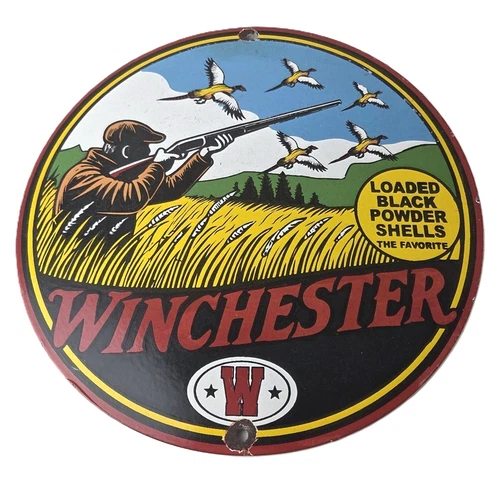 Vintage Winchester Porcelain Sign - Powder Shot Gun Shells Gas Pump Sign
