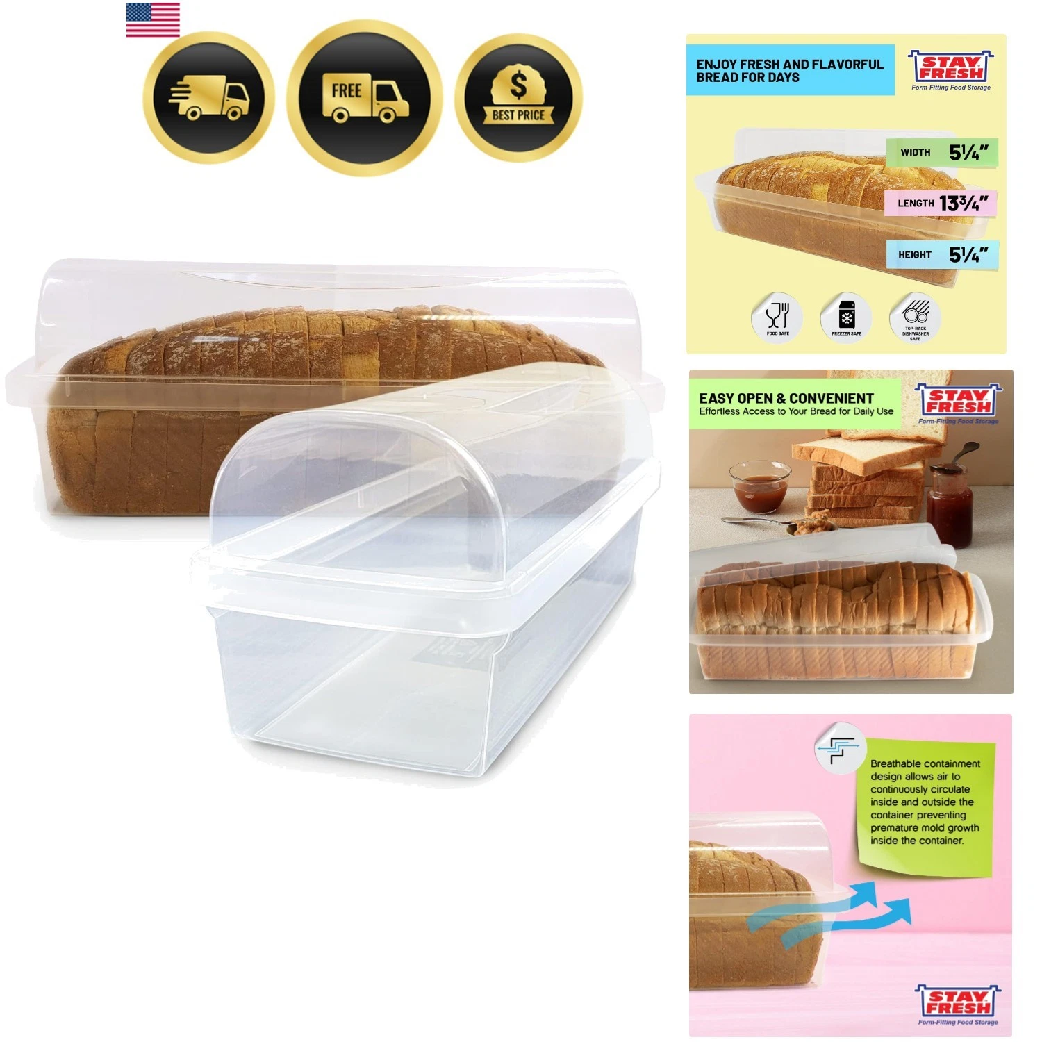 Bread Box Plastic Storage Freshness Keeper Airtight Food Container