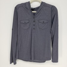 Marmot Button Front Henley Hoodie Womens Small Gray Roll Tab Sleeve Outdoor Top