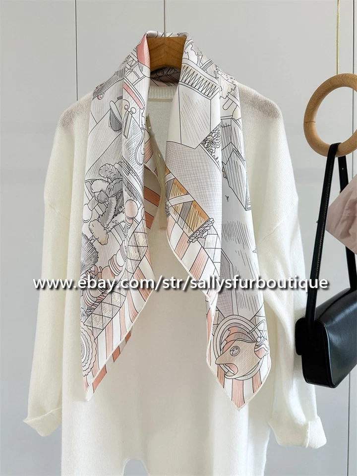 Sallys Heavy 18 Momme Twill Silk Wrap Scarf Stable Print Double Face Shawl 35" - Image 4 of 4