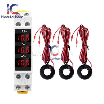 AC 80-500V 1-100A DIN-Rail Three-Phase AC Ammeter Digital Display Current Meter