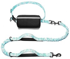 Hands Free Dog Leash Zipper Pouch Bungee For Running Walking White-Blue L Size