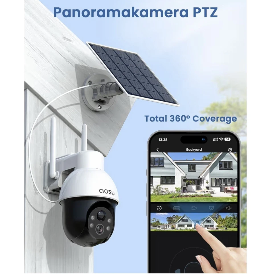 AOSU Solar Camera Security Wireless Outdoor WiFi 3K Camera Compatible with Alexa - Image 2 of 4