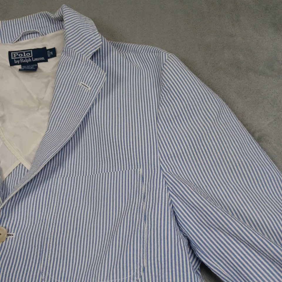 Blazer Polo Ralph Lauren Para Hombre Mediano Azul Rayas Seersucker Algodón Botones Foto 3 de 4