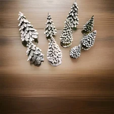 Dept 56 Village - 9 Rocky Base Frosted Evergreens - Ceramic/Resin(?)