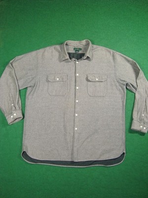 Vintage J Crew Flannel Work Shirt Mens XL Gray Herringbone Chevron Heavy Cotton 