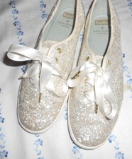 Bride Keds Kate Spade New York Women Ivory Glitter Sneaker Sz 7.5 Mint condition