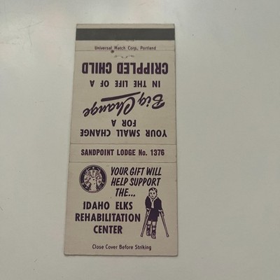 Idaho Elks Rehabilitation Sandpoint Lodge 1376 Vintage Matchbook Cover TMM7-5