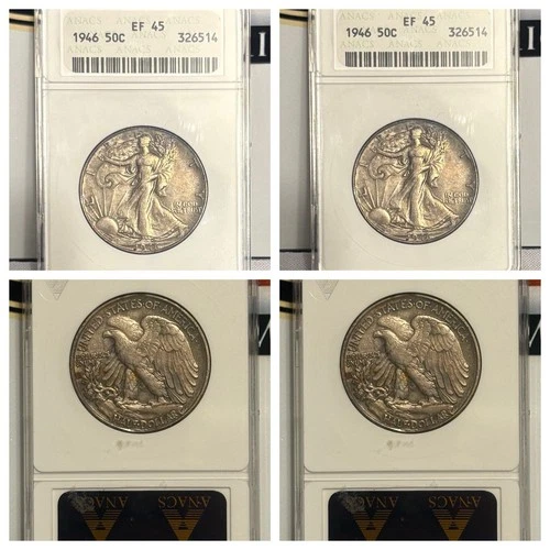 1946 50c Walking Liberty Silver Half Dollar ANACS XF 45 Soapbox Holder