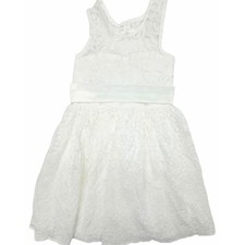 Posh Peanut Girls 4T White Lace Flower Girl Dress Satin Bow Wedding Formal
