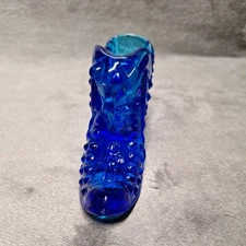 Fenton Cobalt Blue Hoball Glass Boot Figurine EUC