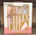 Ava Joy 6-Piece Pink Makeup Brush Set w/ Eyelash Curler & Makeup Sponge